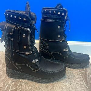 El Vaquero Black leather wedge boots size EU36 US6-7